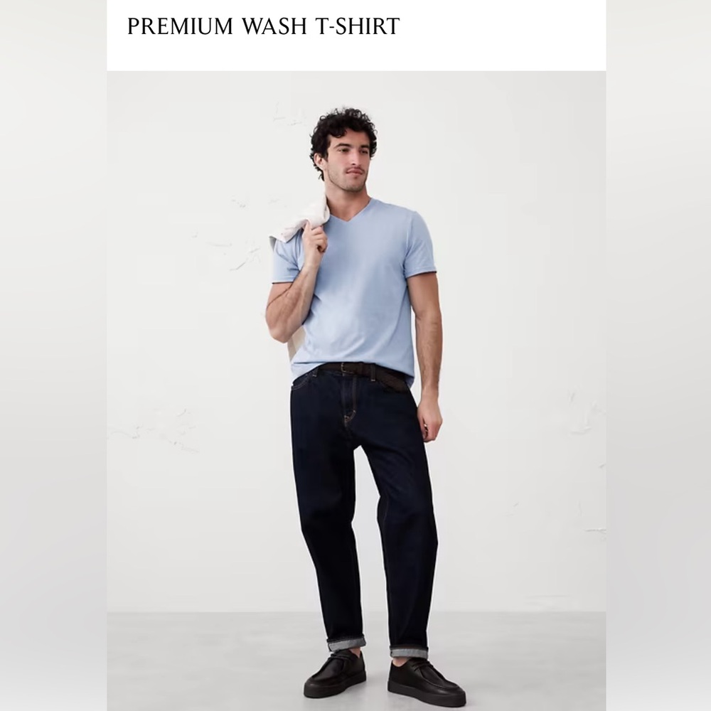 Banana Republic Mens Premium Wash Blue T Shirt V-Neck Short Sleeve NWT $30